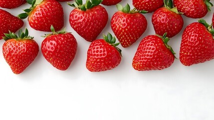 Strawberry border against white space, showcasing fresh fruit, for use in food blog or marketing material