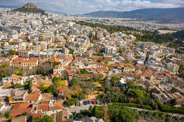 Fototapeta premium Panoramic view of Athens from Acropolis, Greece. Athens Cityscape, Plaka and Skyline in Greece, Europe
