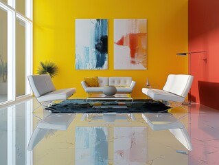 Minimalist living room design bold colors and vibrant style