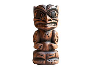 Exquisite Wooden Miniature Totem Pole on Transparent background, Capturing Intricate Carvings and Cultural Details