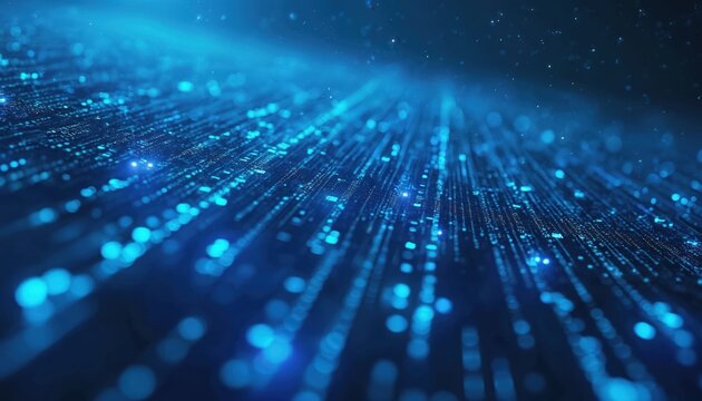Flowing blue digital code grid background. Data streams showcase complexity, beauty of technology. Perfect for tech, network, server, cyber security solutions, data processing, system infrastructure, - Powered by Adobe