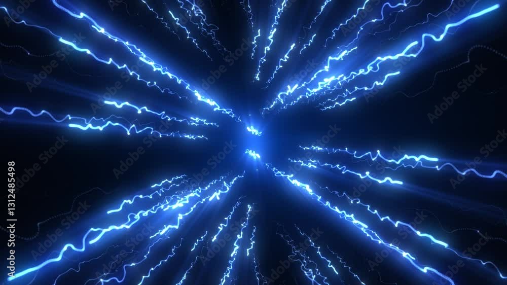 Poster flying sparkling and shiny particles, falling blue glowing , abstract rain of dots. particle explosi
