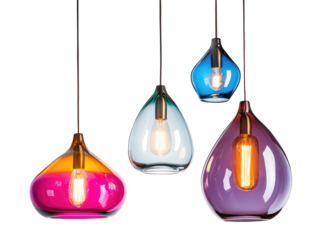 Colorful Blown Glass Pendant Lights in Varying Sizes Showcasing Unique Designs for Modern Interiors