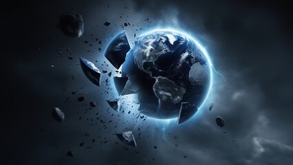 Dark Sci-Fi Earth Destruction with Floating Debris in Space