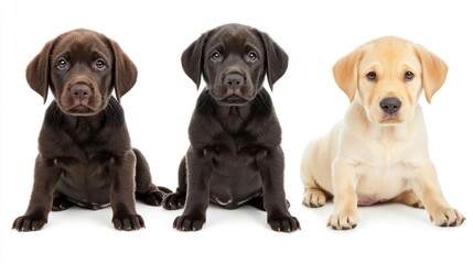 Three Adorable Puppies Sitting on White Background