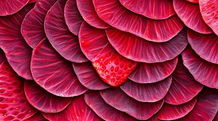 Obraz premium Strawberry detail amongst patterned red backdrop for product placement, banner, or background use