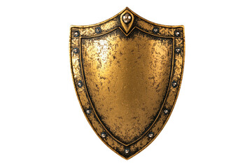 Golden medieval shield isolated on transparent background