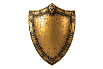 Golden medieval shield isolated on transparent background