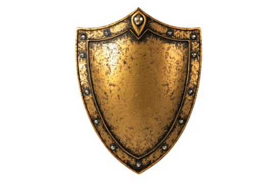 Golden medieval shield isolated on transparent background