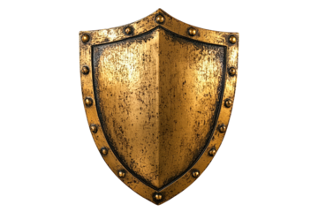 Golden shield with vintage details isolated on transparent background