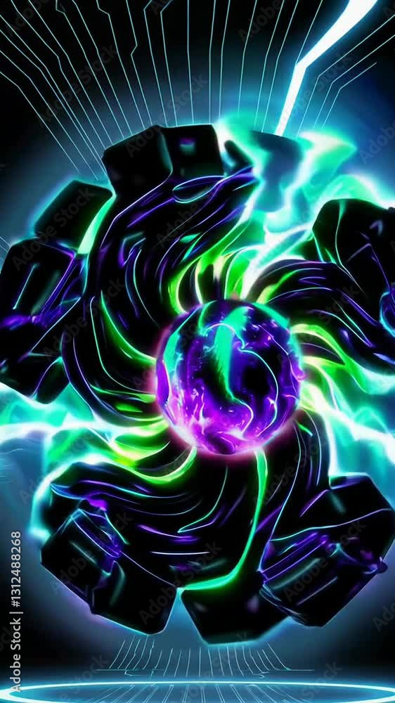 Poster dynamic neon spiral with futuristic energy patterns in motion