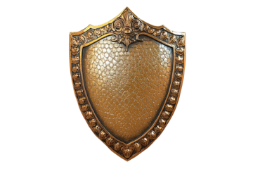 Golden medieval shield isolated on transparent background