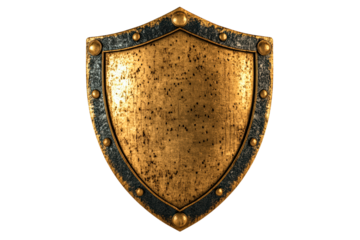 Golden shield with vintage details isolated on transparent background
