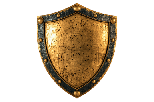 Golden shield with vintage details isolated on transparent background