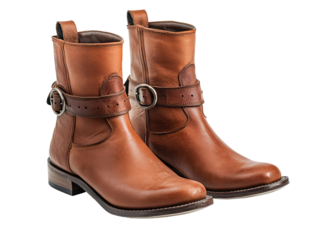 Stylish Brown Riding Boots with Buckle and Spurs, Perfect for Equestrian Activities and Horse Riding Adventures