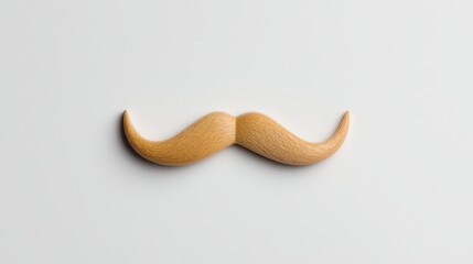 Wooden mustache shaped object on white background.