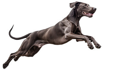 Majestic Great Dane Jumping Gracefully Through the Air Exuding Power and Athleticism in an Impressive Display