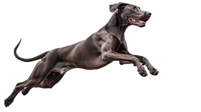 Majestic Great Dane Jumping Gracefully Through the Air Exuding Power and Athleticism in an Impressive Display