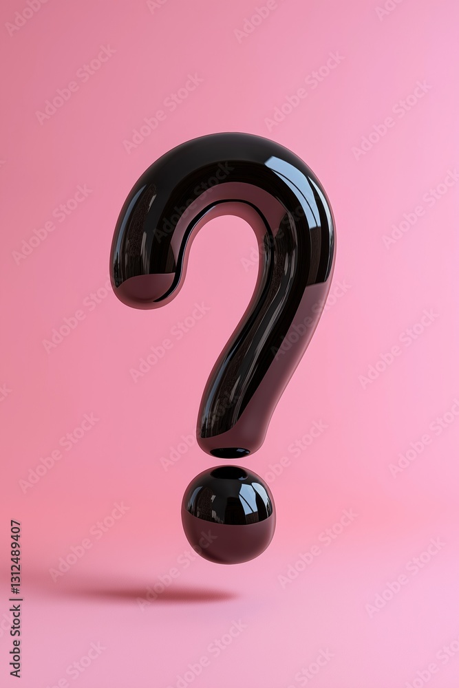 Poster a black question mark is floating in the air on a pink background. the question mark is made of a sh