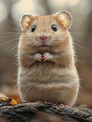 Curious hamster peering out of its cozy habitat with soft bedding and cheery accents
