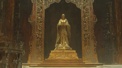 Majestic Golden Statue in Ornate Church Interior with Intricate Design