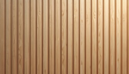 Close-up smooth light brown wood panel with vertical grain lines. Tight parallel grooved pattern creates minimalist textured surface, timber background. Interior design wall. Contemporary style.
