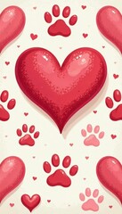 Adorable dog paw prints form a seamless heart pattern, perfect for Valentine's Day , canine, pet