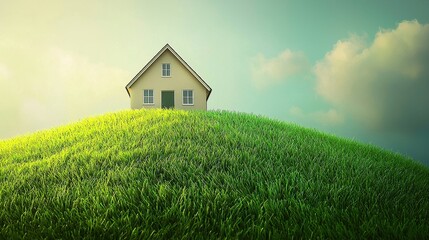Small Home on Hilltop, Sunny Day