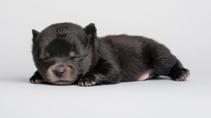 Obraz premium Sleeping Black Puppy on White Background