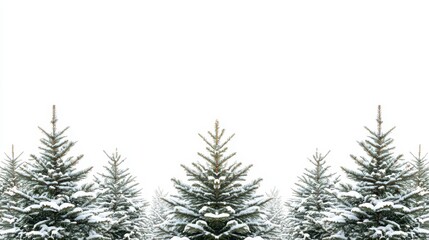Snowy Christmas Trees in Row