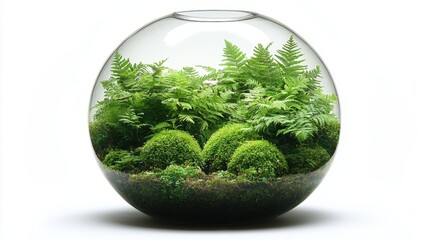 Spherical Terrarium, Moss, Ferns, Indoor