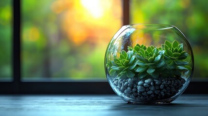 Succulent in Glass Bowl by Window (4)