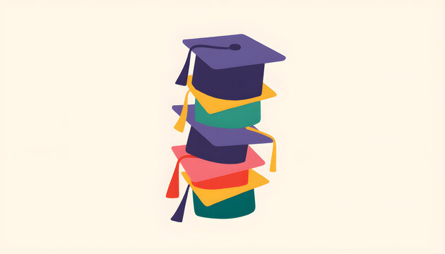 Graduation caps stacked on a light background