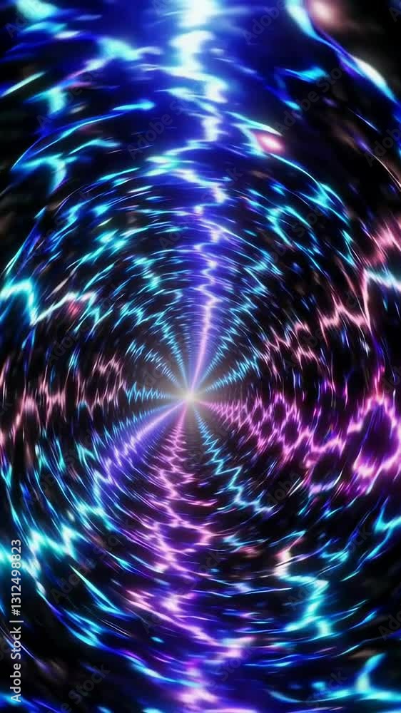 Poster hypnotic journey through vibrant electric vortex with pulsating light patterns