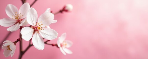 Obraz premium Delicate white blossoms on a soft pink backdrop, delicate, floral