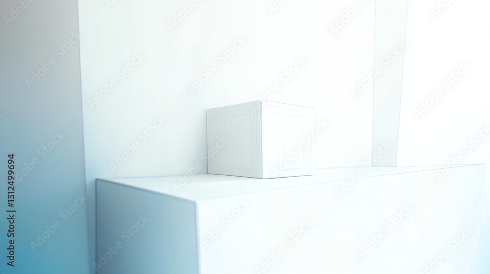 Aufkleber abstract minimalist white cube design on platform with clean presentation