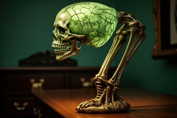 Skeleton lamp in a dark room