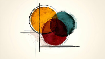 Abstract circles and geometric shapes design with colorful elements and artistic expression on a light background