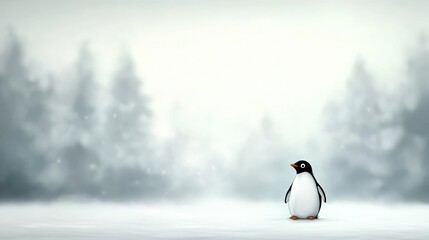 Obraz premium Solitary Penguin in Snowy Landscape