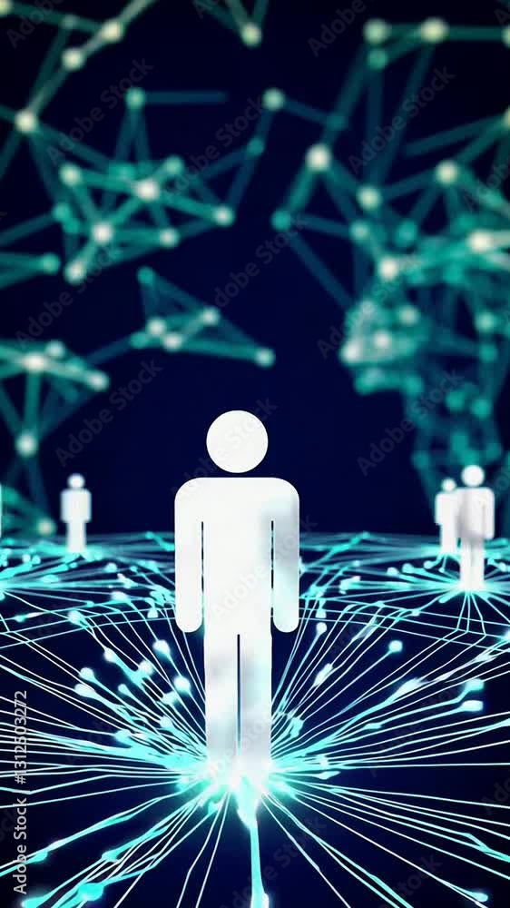 Aufkleber abstract network connection with digital figures in futuristic cyberspace