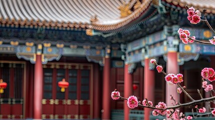 A close-up of pink cherry blossoms in full bloom