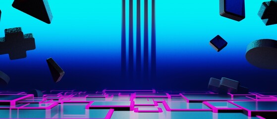 3d illustration rendering of y2k 2000s gamer technology futuristic fantasy metaverse cyberpunk sci-fi display podium abstract background © issaronow