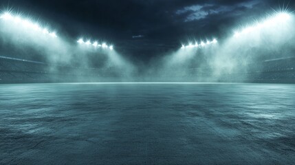 Massive Stadium Under Bright Floodlights with Atmospheric Effects