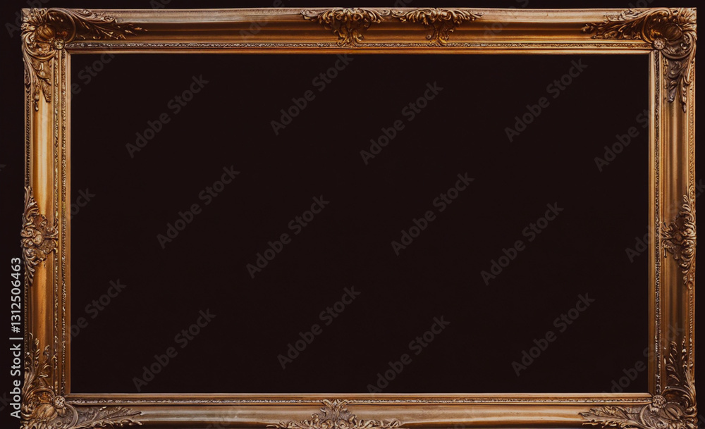 Aufkleber large wooden frame with a black background. the frame is ornate and has a gold finish