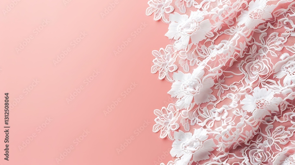 Poster a background featuring a delicate lace pattern in white on a soft pink backdrop