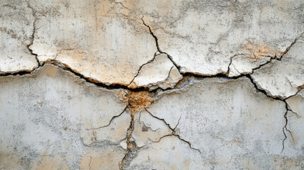 Cracked concrete wall showing structural damage and weathering effects