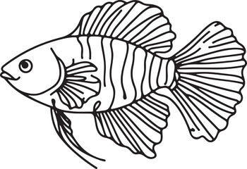 Line Drawing of Pleco Fish Vector Art