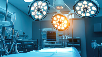 Modern surgical room with operating lights and medical equipment