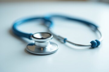 Close-up of stethoscope on immaculate white surface, health equipment, medical image