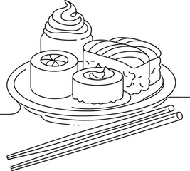 Minimalist Sushi Plate Line Art Illustration